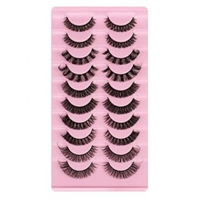 KLOP256 10 Paires de Cils artificiels, Cils naturels 3D, Aspect Naturel Oeil de Chat, Cils à Bandes Russes, Faux Cils