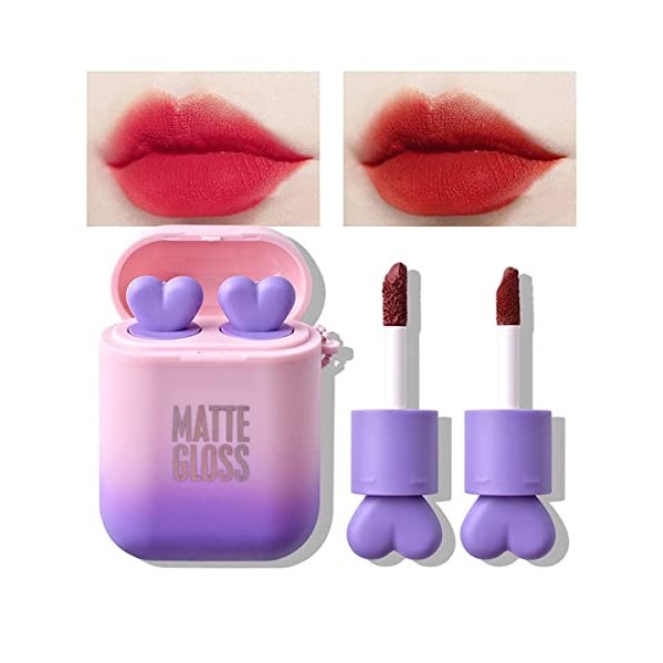 Ensemble de rouge à lèvres mat, 2 pièces/ensemble découteurs brillant à lèvres bicolore, kit cadeau de maquillage de rouge à