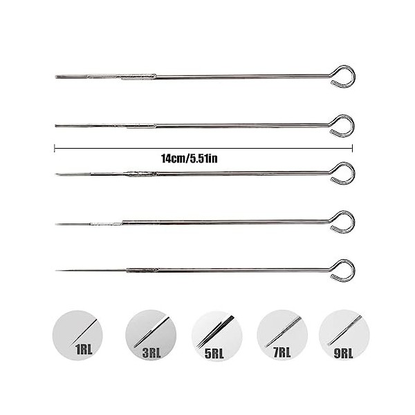 REQAG 20pcs Aiguilles de Tatouage 1/3/5/7/9 RL Professionnel Stériles Aiguilles de Tatouage en Acier Inoxydable Melangees,pou