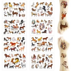 Lot de 8 tatouages temporaires en forme de cheval, autocollants de tatouage temporaires pour enfants, autocollants de tatouag