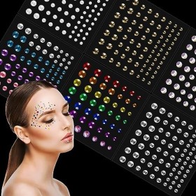 Strass Visage Autocollant, 459 Pièces Gemmes Paillettes Auto Adhésifs Tatouages Temporaires pour Visage Yeux Corps Ongle Nail