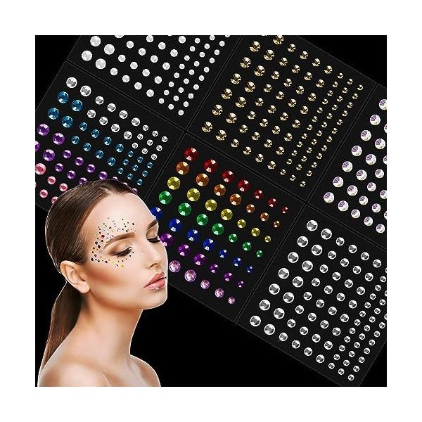 Strass Visage Autocollant, 459 Pièces Gemmes Paillettes Auto Adhésifs Tatouages Temporaires pour Visage Yeux Corps Ongle Nail