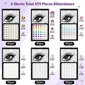 Strass Visage Autocollant, 459 Pièces Gemmes Paillettes Auto Adhésifs Tatouages Temporaires pour Visage Yeux Corps Ongle Nail