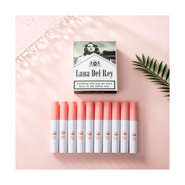 Lana Del Rey Lipstick Cigarettes Glossy 10 Colors Lip Tint, 10 pcs Longue Duree Matte Lip Glossy Lip Glossy Boîte de 10 Rouge