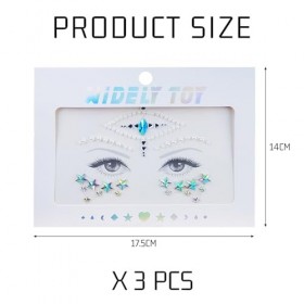 Lot de 3 autocollants de visage en diamant argenté - Décoration temporaire - Pour fêtes danniversaire, réunions, carnaval, o