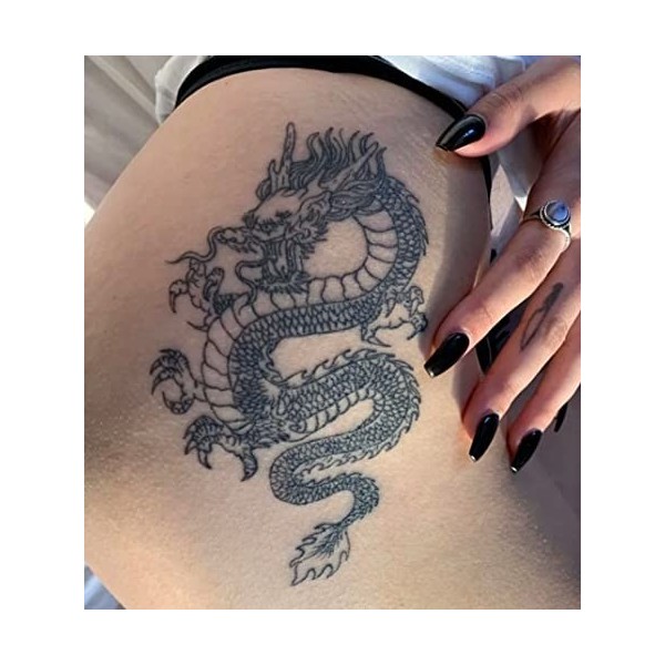 Tatouages temporaires pour le corps - Motif dragon - Étanche - Pour homme et femme - Noir