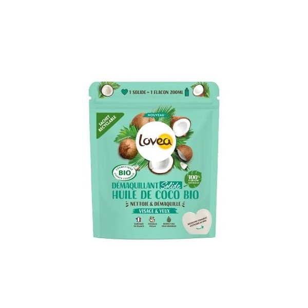 LOVEA - Démaquillant Solide - Huile De Coco Bio - Nettoyant & Démaquille le Visage - Convient Aux Yeux Sensibles - 100% DOri