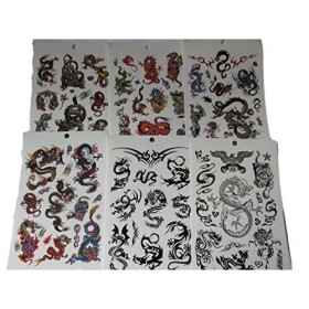 One Livre de 6 Feuilles Pour Hommes Garçons Large Noir Celtique Dragon Chinois Celtique Tribal style Tatouages Temporaires po