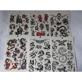 One Livre de 6 Feuilles Pour Hommes Garçons Large Noir Celtique Dragon Chinois Celtique Tribal style Tatouages Temporaires po