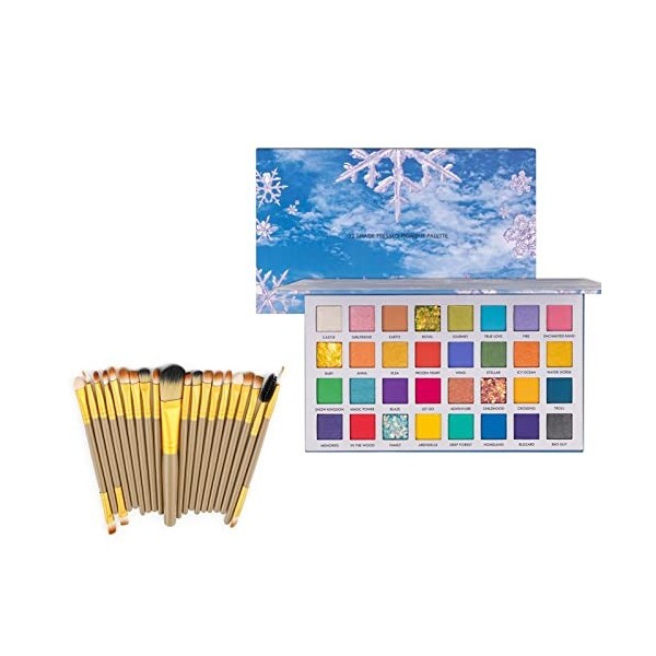 HAFNFUE Palette de fards à paupières avec 20 pinceaux de maquillage, 32 couleurs de maquillage, palette de fards à paupières,