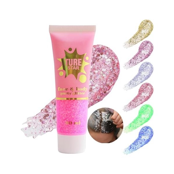 AONAT Gel Paillettes Visage,Paillettes Corps,Bombe Paillette Cheveux Et Corps,Paillettes Maquillage,Maquillage Paillettes Fem