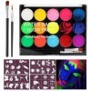 talifoca Peinture Corporelle Lumineux pour Visage Corps, 15 Couleurs Palette de Maquillage Fluo Fluorescents UV pour Enfants 