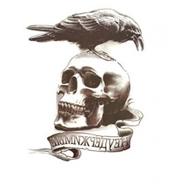 STRASS & PAILLETTES - Grand Tatouages éphémères Crane. Tete de Mort Corbeau Noir et Blanc Waterproof. Tatoo temporaire Or - B