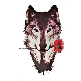STRASS & PAILLETTES - Grand Tatouages éphémères Chien Loup et Rose. Tatoo temporaire n&b - Bijou de Peau
