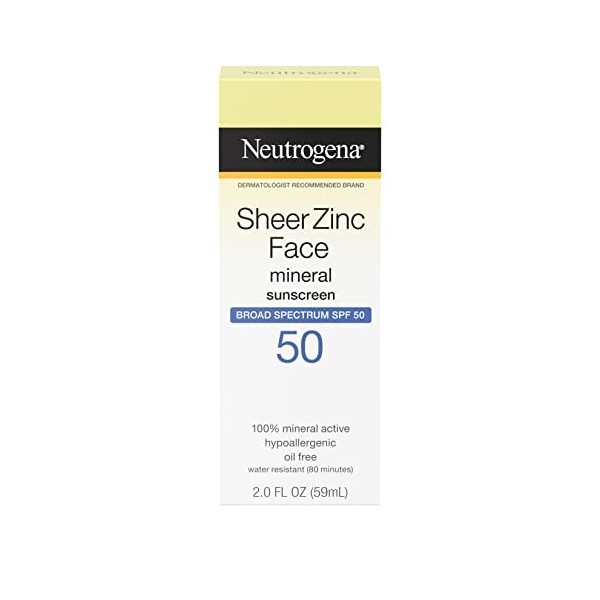 Neutrogena Sheer Zinc Oxide Dry-Touch Face Sunscreen with Broad Spectrum SPF 50, Oil-Free, Non-Comedogenic & Non-Greasy Miner