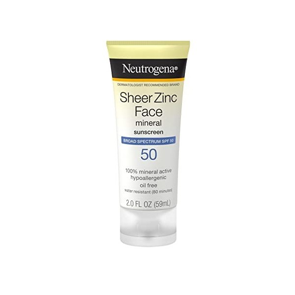 Neutrogena Sheer Zinc Oxide Dry-Touch Face Sunscreen with Broad Spectrum SPF 50, Oil-Free, Non-Comedogenic & Non-Greasy Miner