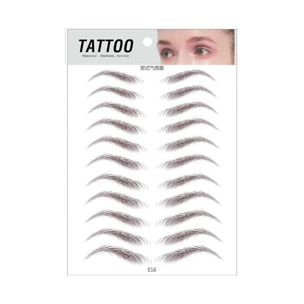 Lot de 3 feuilles dautocollants pour sourcils 4D en forme de cheveux - Imperméables - Paires de filles - 33 transferts pour 