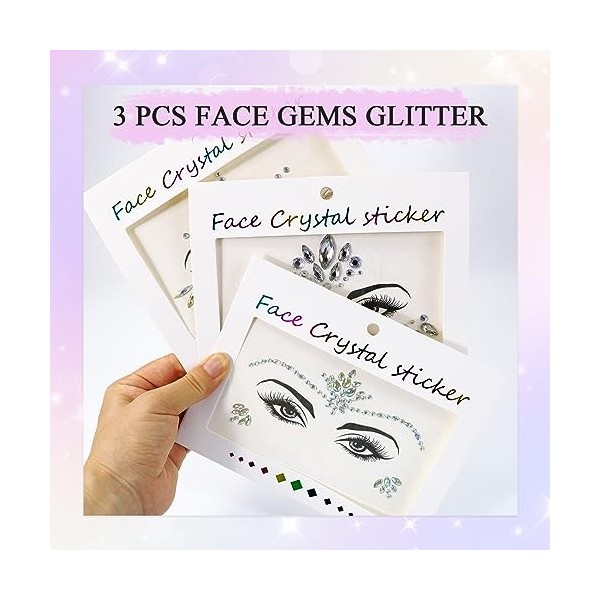 Sularpek 3 Ensembles Strass Autocollant Visage, Strass Maquillage Visage, Visage Bijoux Maquillage Strass Autocollant, pour M