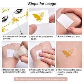 22 Feuilles Visage Tatouages Temporaires Visage Autocollants Paillettes Métallique Doré Ephemere Tatouages Taches Rousseur Fa