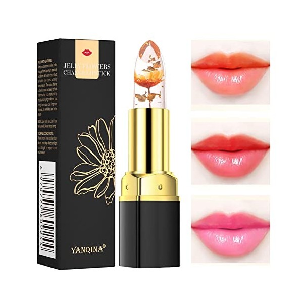 Rouge À Lèvres Jelly Flower Lipstick, Crystal Flower Jelly Rouge À Lèvres Couleur Magic Lipstick, Baume À Lèvres Magique Long