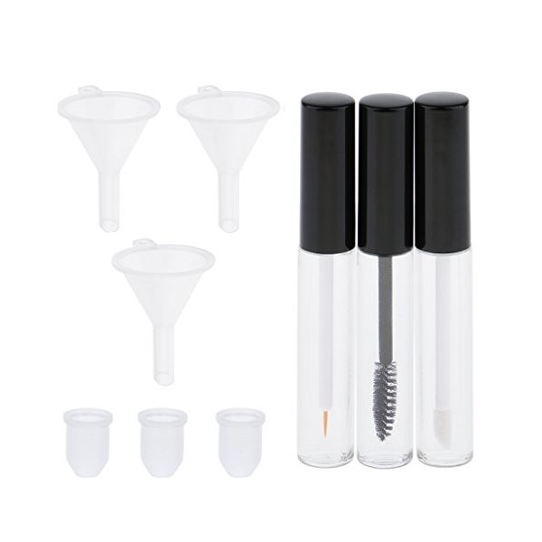 Lot de 3pcs Bouteille Cosmétique Vide à Rechargeable Tube à Mascara Flacon à Eyeliner en Plastique avec pour Voyage, 10ml