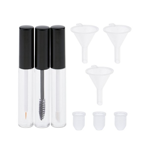 Lot de 3pcs Bouteille Cosmétique Vide à Rechargeable Tube à Mascara Flacon à Eyeliner en Plastique avec pour Voyage, 10ml