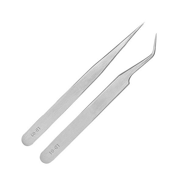 Salmue Pince à épiler Professionnelle pour Extensions de Cils Pointe Outils Courbes pour détacher Les Sourcils 2 pièces 