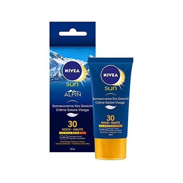 NIVEA SUN Crème solaire visage Alpin FPS 30 2 x 50 ml , crème visage conditions hivernales, protection solaire UVA/UVB avec 