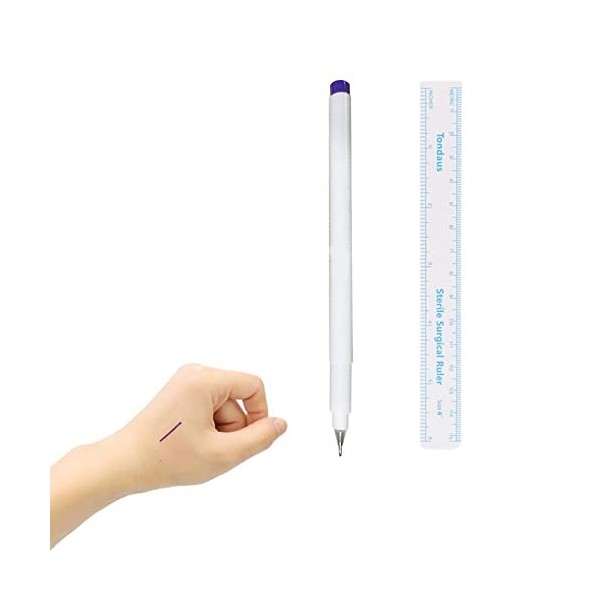 Marqueur Peau, Tatouage Sur Peau Stylo, Stylo Tatouage,Une Seule Tête 1mm, avec Règle, Stylo Marqueur de Beauté Médicale Chir