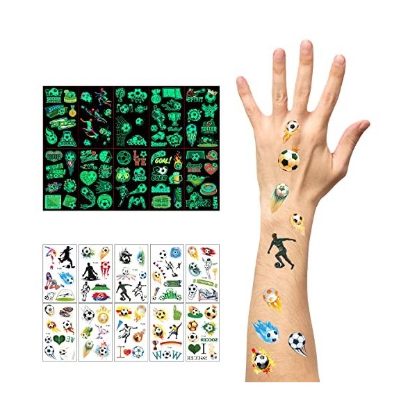 20 autocollants de tatouage de football pour enfants, autocollants de tatouage temporaires de sport, 10 autocollants de tatou