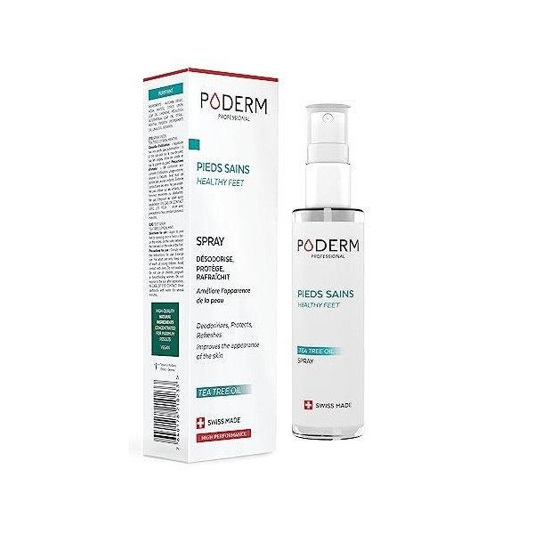 PODERM - MYCOSE PIEDS ATHLETES SPRAY TEA TREE 3en1 | Désodorisant anti odeur , anti transpirant et purifiant | Élimine 99,9%