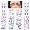 14 Feuilles Halloween Ephemere Temporaires Paillettes Visage, Paillettes Papillon Faux Tatouages Autocollants, pour femme Noë