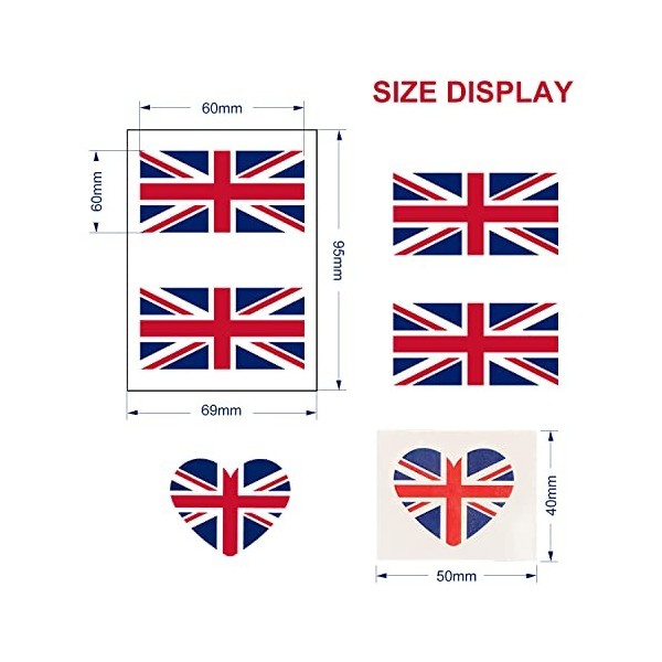 30 autocollants de tatouage Union Jack et 15 autocollants de tatouage Union Jack de différentes formes, autocollants de tatou