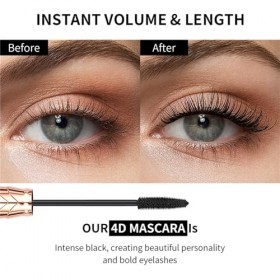 Mascara fibre de soie 4D, Mascara Volume et Longueur, Mascara Waterproof Worth The Hype, Longue DuréE, Naturellement maquilla