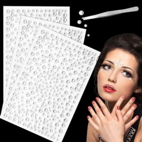 975 Pièces Strass Visage Auto Adhésifs, XIUYAP Gemmes Strass Autocollants Paillettes Tatouages Temporaires pour Yeux Corps On