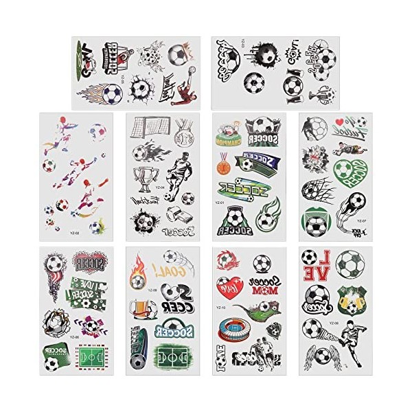 10 Feuilles Autocollant de Tatouage de Football Tatouage Temporaire Lumineux Sticker de Tatouage Rougeoyant de Vacances Tatou