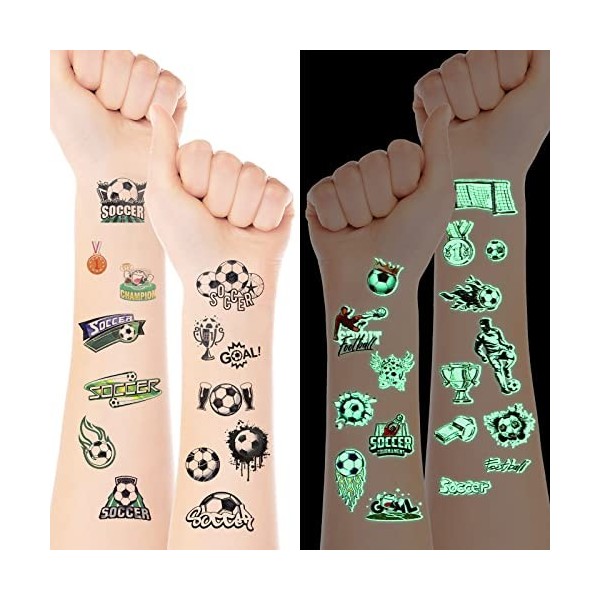 10 Feuilles Autocollant de Tatouage de Football Tatouage Temporaire Lumineux Sticker de Tatouage Rougeoyant de Vacances Tatou