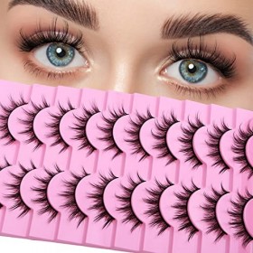 cobee Faux Cils, 10 Paires de Cils Manga Wispy Faux Cils de Vison Aspect Naturel Wispy Anime Lashes Fluffy Spiky Fake Lashes 