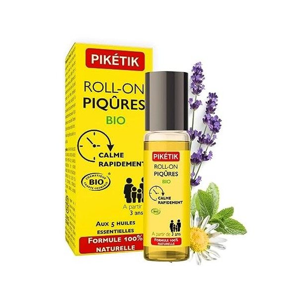 Piketik - Roll-On Piqûres Apaisant - BIO - 15 ml - Soulage les démangeaisons des piqûres de moustiques – A partir de 3 ans - 