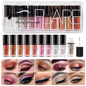 Teekerwan 10 couleurs brillant liquide Eyeliner fard à paupières maquillage Pack durable imperméable à leau brillant ombre à
