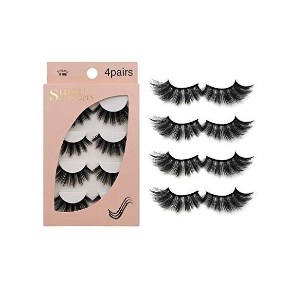 Faux Cils 4 Paires - Coupe de cils réutilisables professionnels pour le visage pour tous les yeux, Naturel épais fait à la ma