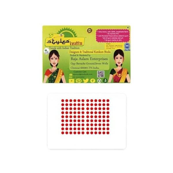 Stylesindia Autocollant Kumkum Spot Bindi Tatouages en tissu respirant nirrite pas la peau, pas de traces de gencives sur la