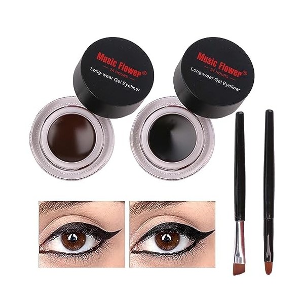 Eyeliner liquiimperméable | Ensemble Eyeliner Eye Liner Gel Noir & Marron - Ensemble deye-liner avec 2 pinceaux, eye-couleur