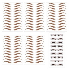 5 feuilles 55 paires dautocollants de tatouage de sourcils bruns avec 10 paires de cartes de sourcils, autocollants de sou