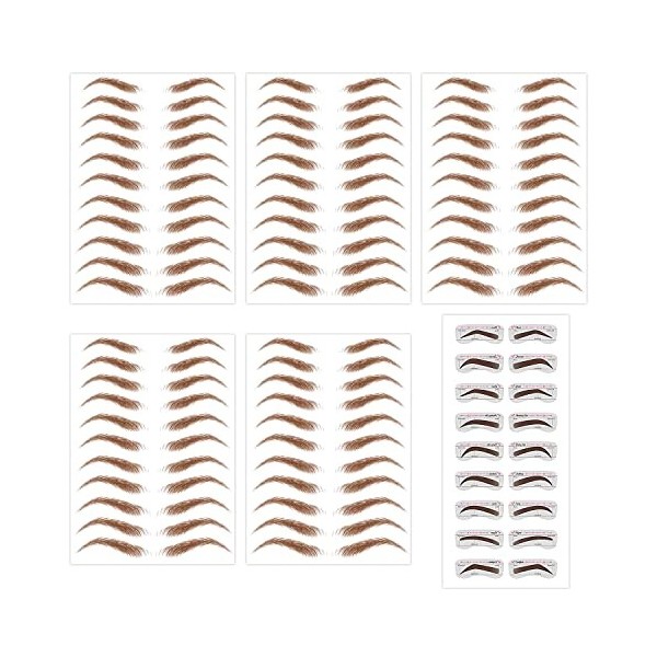 5 feuilles 55 paires dautocollants de tatouage de sourcils bruns avec 10 paires de cartes de sourcils, autocollants de sou