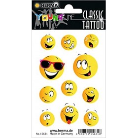 HERMA 15631 Stickers Tatouage Temporaire Enfant Happy Face 11 autocollants, film de transfert Autocollant lavable Motif Tat