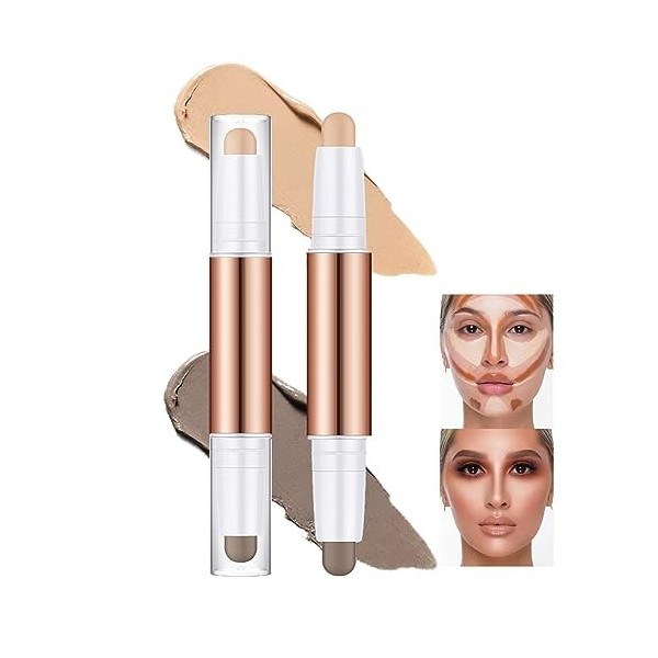 MTUVKGT Bâton de Contour Crème, Concealer Stick, Bâton de Surbrillance de Contour Highlighter à Double Extrémité, Facile à Es