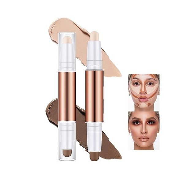 MTUVKGT Bâton de Contour Crème, Concealer Stick, Bâton de Surbrillance de Contour Highlighter à Double Extrémité, Facile à Es