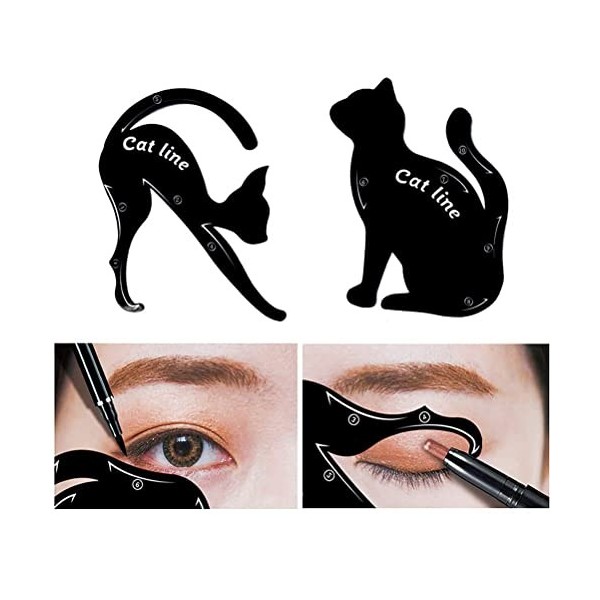 Lot de 2 pochoirs pour eyeliner en forme de chat en PVC mat pour fard à paupières