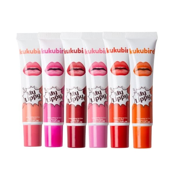 Kukubird 6pcs Lip Tattoo Peel & Reveal Gloss à Lèvres Imperméable Teinte à Lèvres Femme Fille Maquillage Beauté